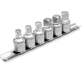 DAKCOS Oil Drain Plug Key Set, 1/2" Drive, 6 Pcs Oil Service Socket Set Metric 8mm/10mm/12mm/14mm, 3/8" 1/2", CR-V