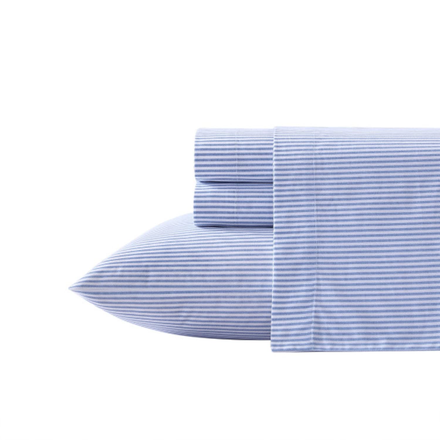 Poppy & Fritz - Twin Sheet Set, Cotton Percale Bedding Set, Crisp & Cool, Stylish Home Decor (Oxford Stripe Blue, Twin)