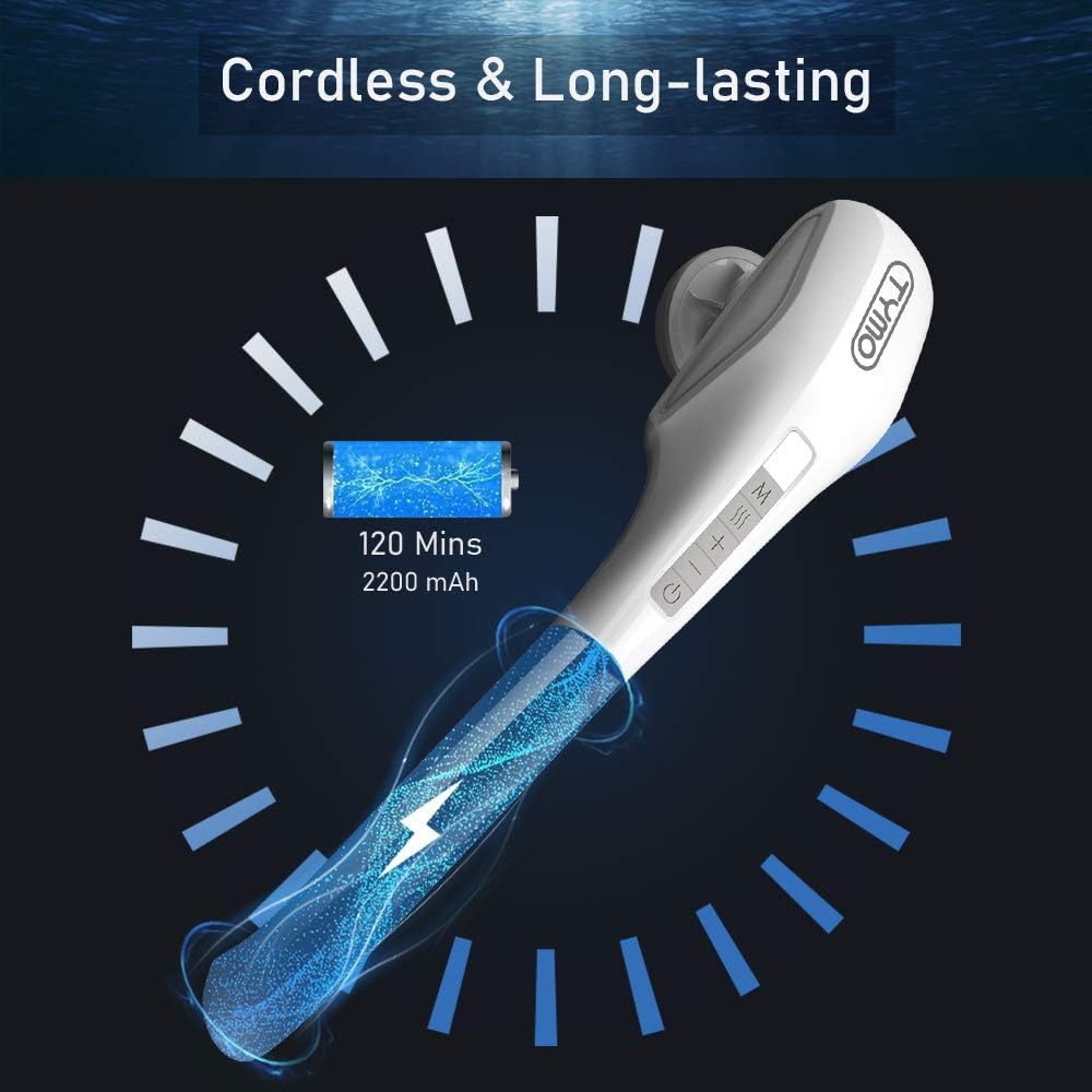 TYMO WHITE WHALE Handheld Massager - Heat Therapy Massager with Silicone Nodes for Comfortable use, Powerful (3600 RPM) Deep Tissue Percussion for Pain Relief, Cover 90% Body Massage: Health & Personal Care