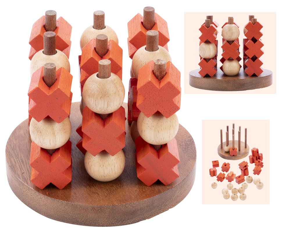 Engelhart 350410-3D Tic Tac Toe - Wooden Noughts and Crosses - Eco-Friendly Family Logic Game - 2 Players - Wooden Box - Size M — image 1