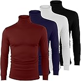 August Alley 4 Pack Men's Turtleneck Long Sleeve with Cuffs, Thermal Basic Tops Undershirt Pullover