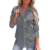 siliteelon Women's Button Down Shirts Long Sleeve Dress Shirts Wrinkle Free Collared Work Office Solid Blouses Corset Tops