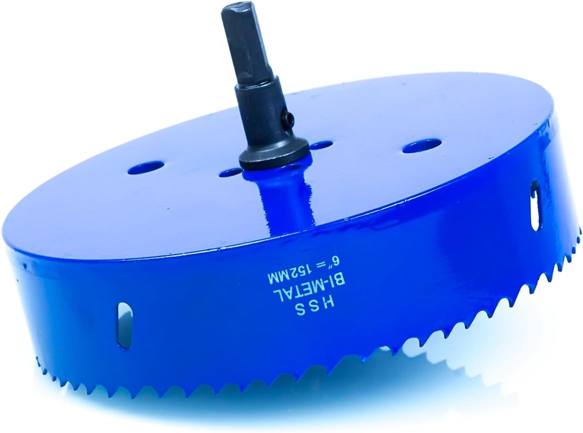 Eliseo 6 inch 152 mm Hole Saw Blade for Cornhole Boards/Corn Hole Drilling Cutter & Hex Shank Drill Bit Adapter for Cornhole Game/Carbon Steel & BI-Metal Heavy Duty Steel (Blue): Home Improvement