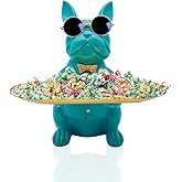 Huhote Bulldog Tray Statue, Sitting Bulldog Candy Dish Key Holder Bowl, Bulldog Accessories, Resin Statues for Office Desk Home Decor Figurines Entryway Table Decor (Blue Green)