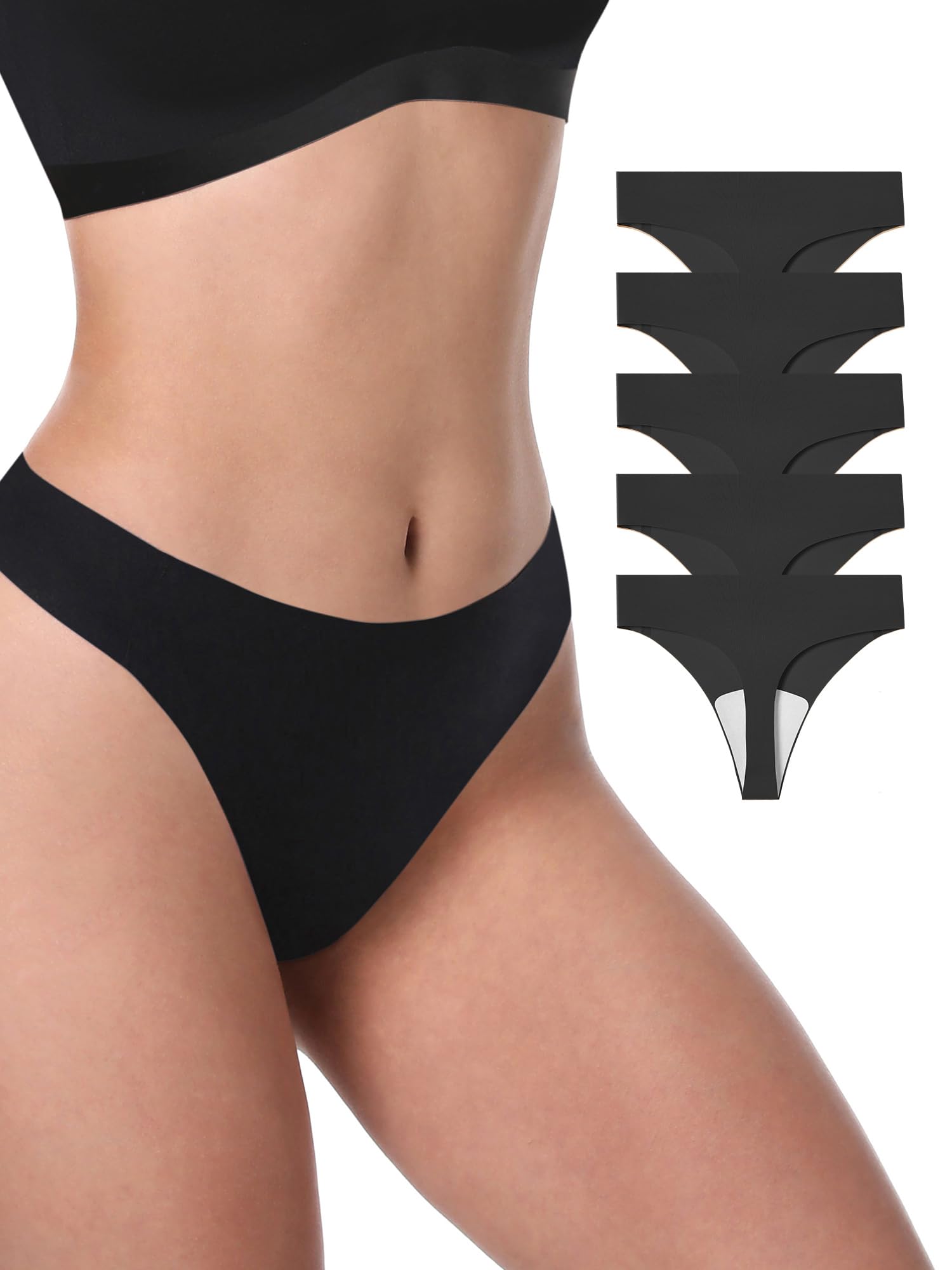 Photo 1 of LUCKMEEY Seamless Thongs for Women No Show Thong Panties for Women No Line G-String Thongs Sexy Shapewear Underwear Pack