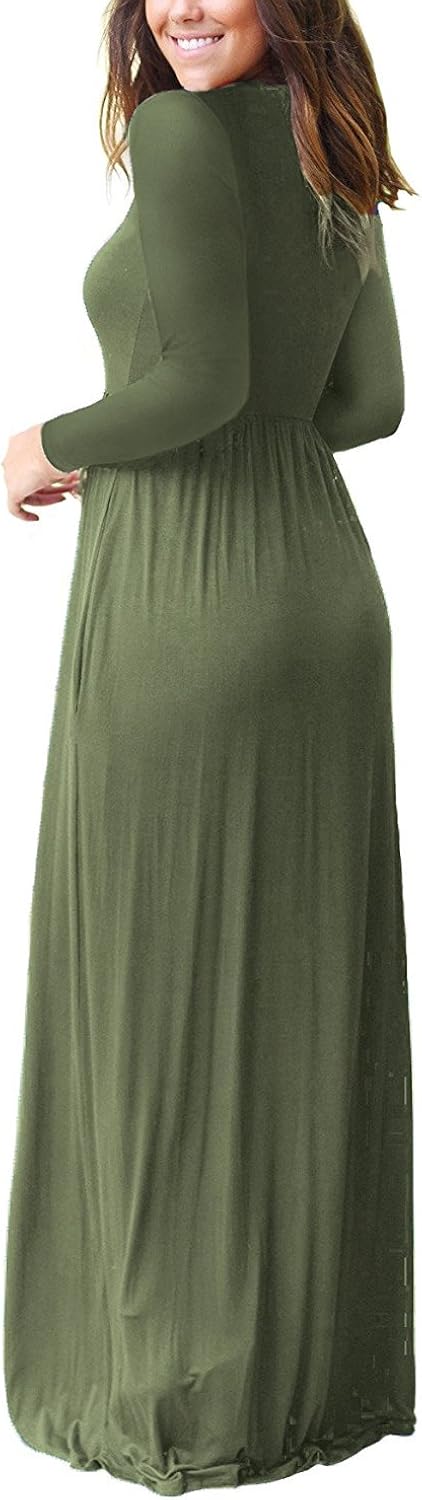 VIISHOW Women's Long Sleeve Loose Plain Empire Waist Maxi Dresses Casual Long Dresses with Pockets at  Women’s Clothing store