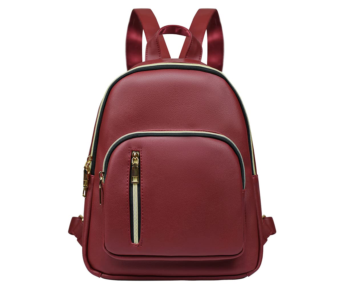 YANAIER Women Leather Backpack Rucksack Ladies Fashion PU Casual Daypack Travel Bag Schoolbags Burgundy 11.5 x 10.3 x 4.3 Inches