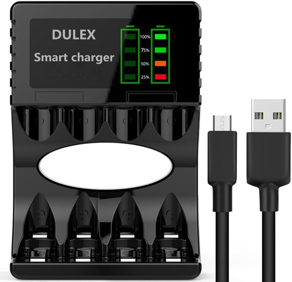 DULEX Ni-MH Ni-CD AA AAA Rechargeable Battery Charger with USB Charging Cable