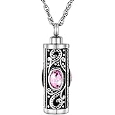 XIUDA Crystal Cremation Urn Necklace for Ashes Keepsake Stainless Steel Memorial Pendant with Flower