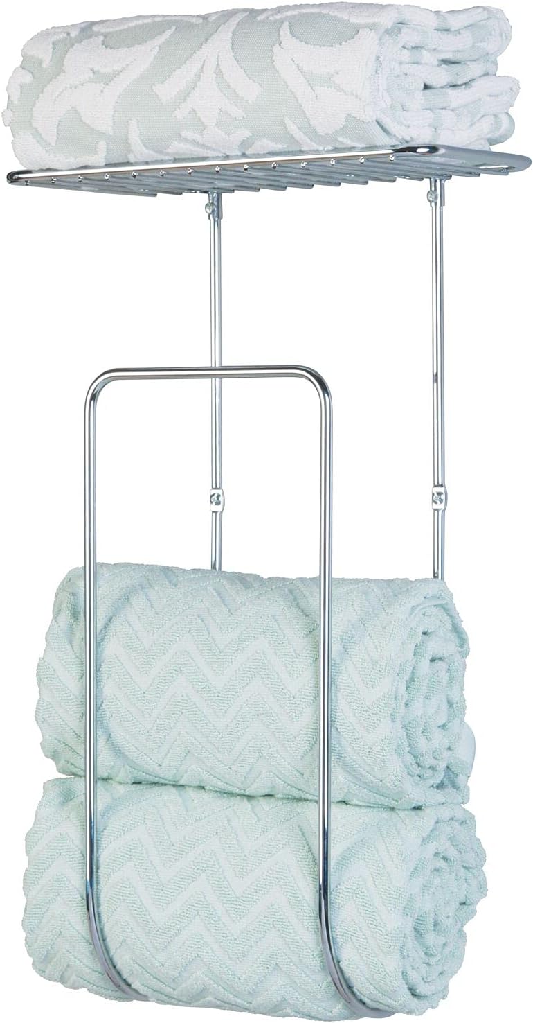 bathroom wall mounted towel rack on Amazon Com Mdesign Modern Decorative Metal Wall Mount Towel Rack Holder Organizer With Shelf For Storage Of Bathroom Towels Washcloths Hand Towels Large Chrome Home Kitchen