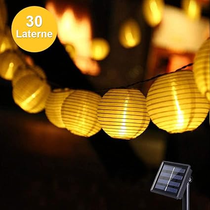 Tobbiheim Laterne Solar Lichterkette 30LED 6,5 Meter mit Timer Lichtsensor 8 Modi Beleuchtung Wasserdicht IP65 Außenbeleuchtu