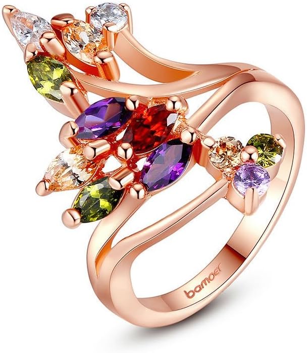 Dixey Luxury Anillos de Oro Laminado Finger Ring for Women Party with AAA Colorful Cubic Zircon RI0016