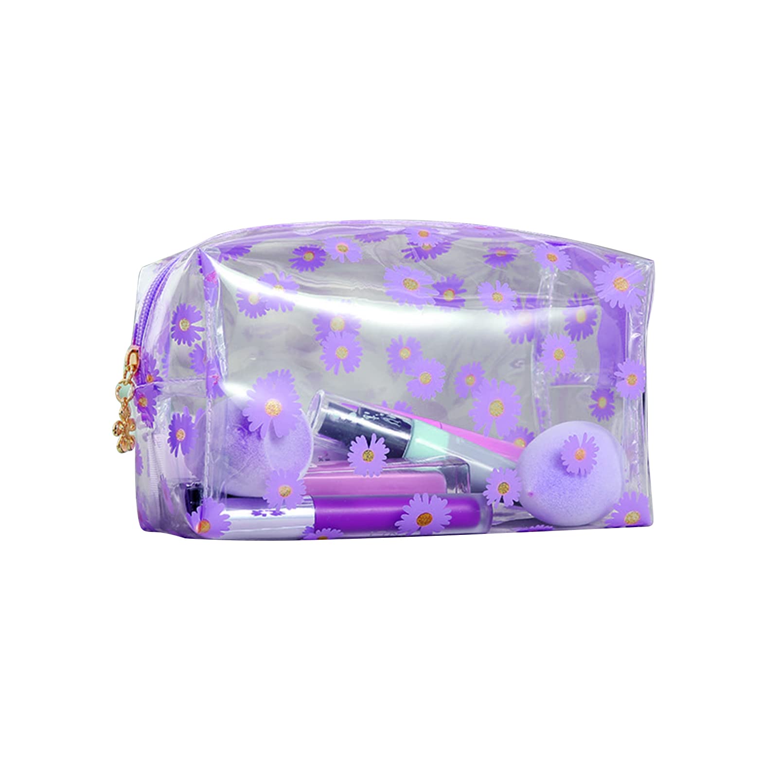 Elionless Clear Pencil Case, Plastic Large Transparent Pencil Case Zipper Pen Pencil Bag Pouch Travel Cosmetic Makeup Bag School Supplies for Teenage Girls Boys Women (Daisy Purple)