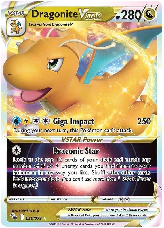 Dragonite VSTAR 050/078 Rare VSTAR Pokemon Card (Pokemon GO Special TCG Set) + 1x TitanCards® Toploader