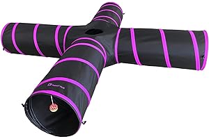 Purrfect Feline - 4 Way Cat Tunnel and Crinkle Cat Toy - Interactive Cat Toy with Cat Ball - Cat Supplies for Indoor Cats - Suitable for Ferrets, Rabbits or Small Dogs - Pink - XL
