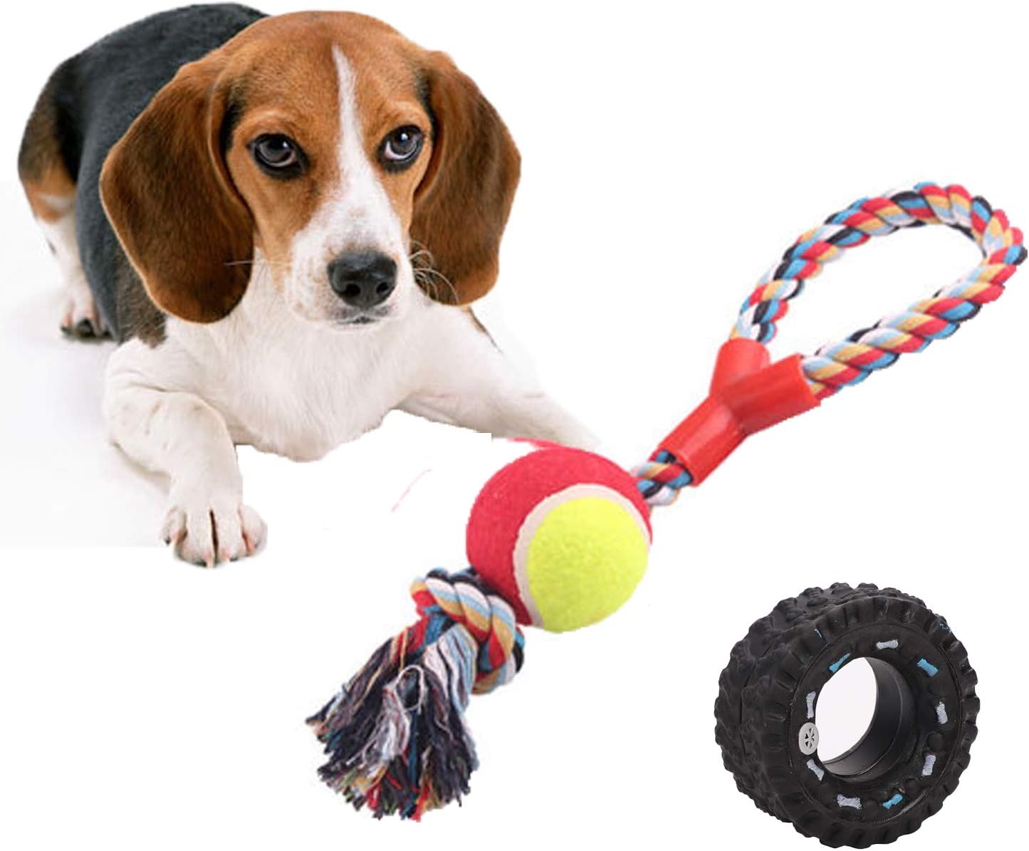 Dog Rope Toy Dog Chew Toy Ball Cotton Knot Rope Tug Rope Ball Strong Squeaky Dog Rubber Chew Toy Tire Durable Dog Molar Bite Toy For Puppy Aggressive Chewer Small Medium Dogs Teeth Cleaning Toys