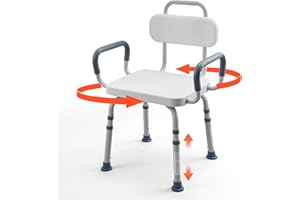 VEVOR Swivel Shower Chair with Arms and Back, 400 lbs Heavy Duty Bench Seat for Inside Shower Stall and Bathtub, Height Adjus