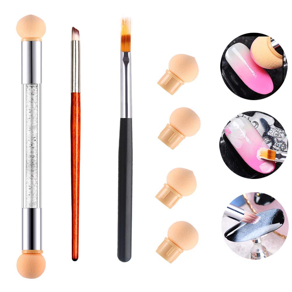 MWOOT 3 Pieces Nail Art Brush Set for Nail Design, Nail Brushes Kit with Nails Sponge with 4 Replacement Head and 2 different Nails Brushes for Nails Decoration Art Work