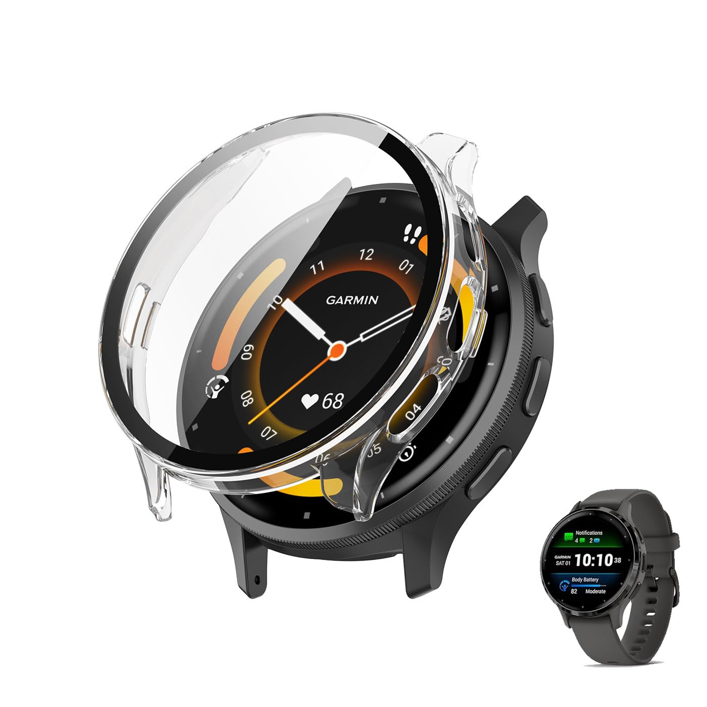 HOMTERN Case Compatible with Garmin Venu 3S 41mm,Crystal Clear Hard PC Case with Tempered Glass Screen Protect Film Full Cover Shell Shockproof Scratch-Proof Screen Protector Cases