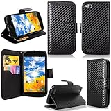 Cellularvilla Wallet Case for BLU Life Play L100A Carbon Fiber Black Pu Leather Wallet Card Flip Open Pocket Case Cover Pouch