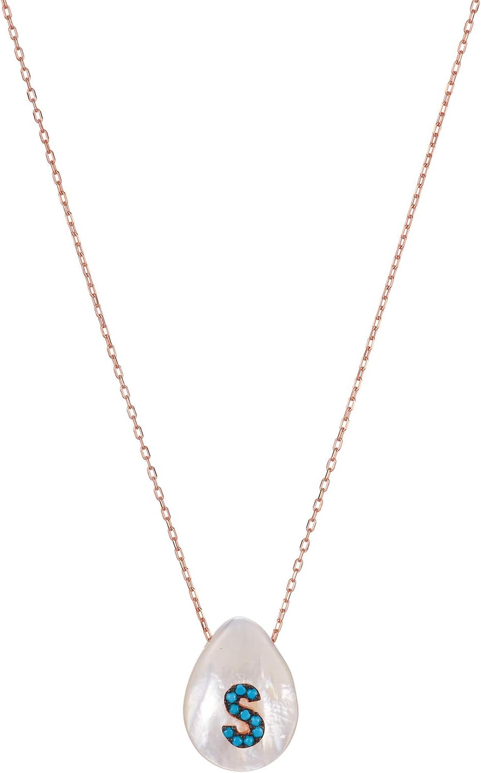 AlwanSilver (Rose Gold Plated) Necklace with Letter S on Mother of Pearl for Women - EE5372NRTS