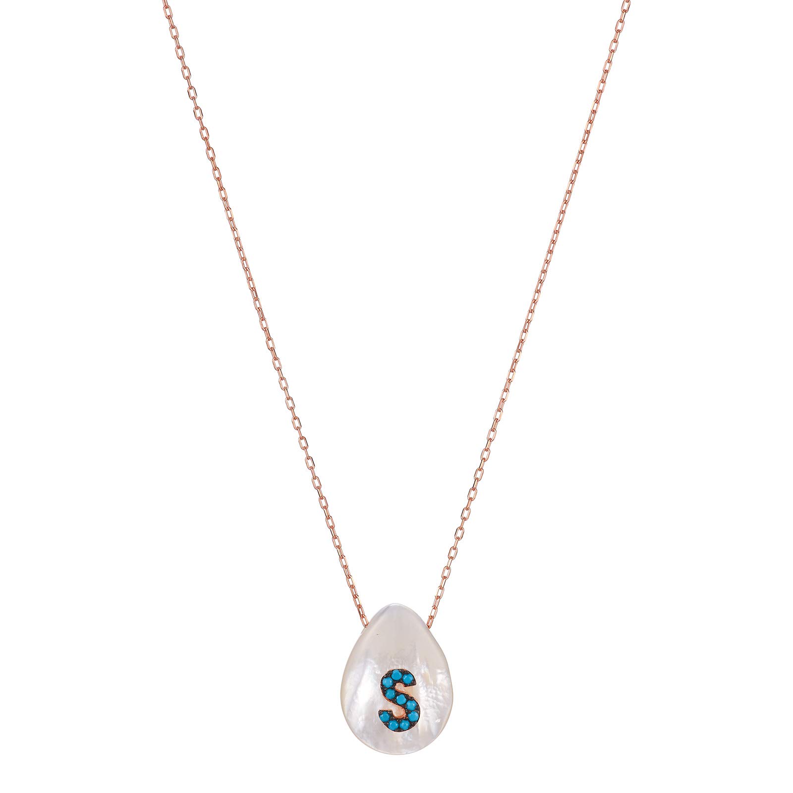 AlwanSilver (Rose Gold Plated) Necklace with Letter S on Mother of Pearl for Women - EE5372NRTS
