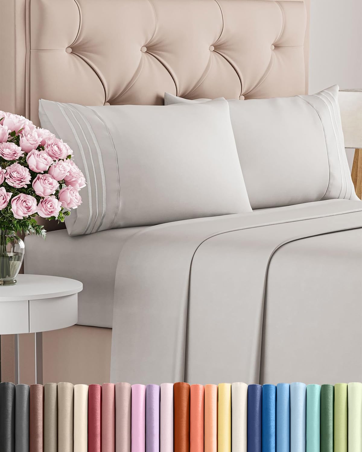 Photo 1 of King Size 4 Piece Sheet Set - Comfy Breathable & Cooling Bed Sheets Set - Hotel Luxury Bedding for Women, Men, Kids, Teens, Boys & Girls - Deep Pockets, Soft and Wrinkle Free - Oeko-Tex - French Grey