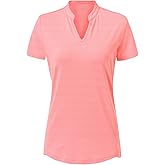 Gopune Women Golf Polo Shirts V Neck Moisture Wicking Tennis Shirts Short Sleeve Slim Fit Sport Active Tops Pink,L
