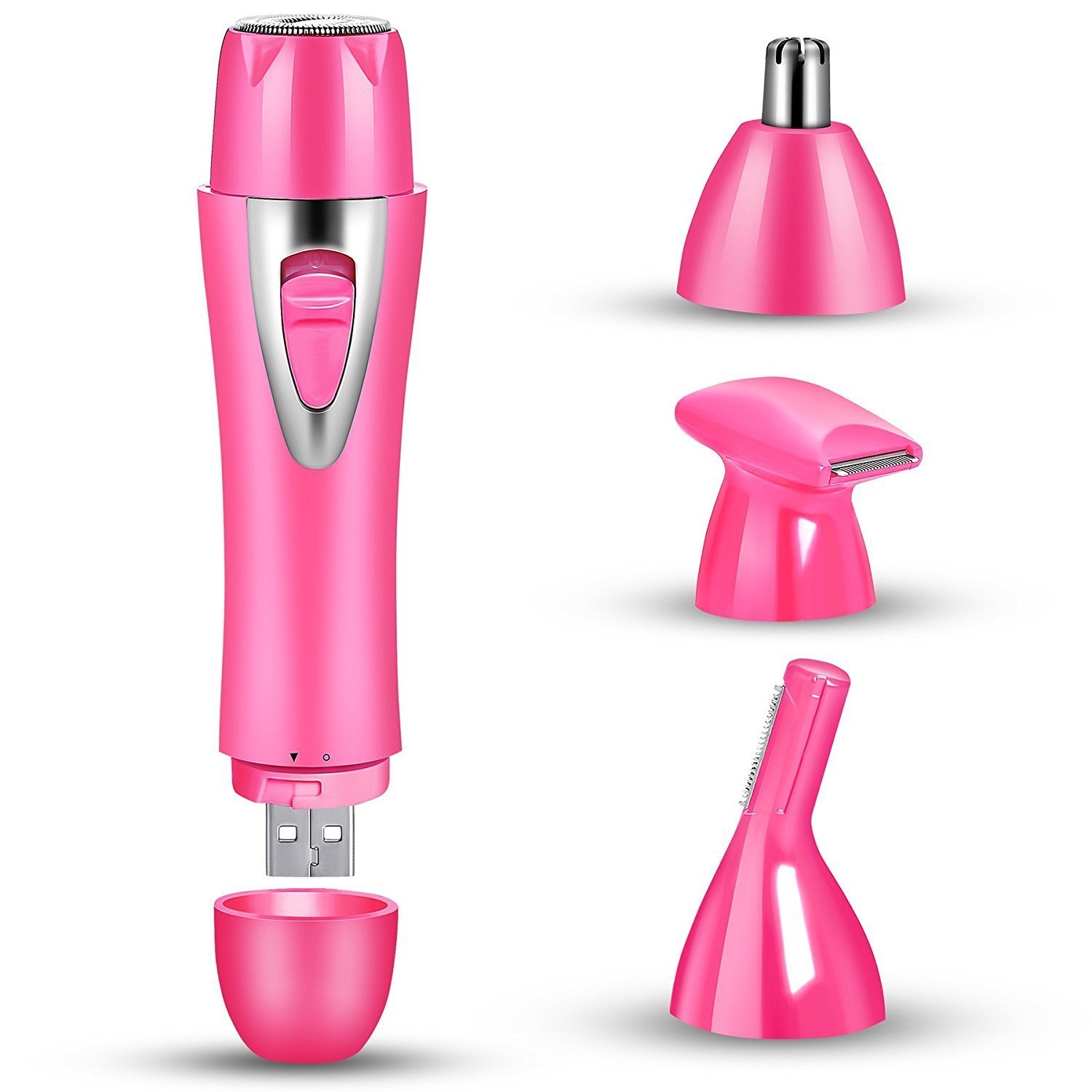 Hair Removal for Women, 4 in 1 USB Rechargeable Nose Hair Trimmer,Eyebrow Trimmer Hair Trimmer Shaver For Ladies,Wishesport Ear Hair Trimmer,Beard Trimmer,Sideburns Trimmer,Eyebrow Trimmer Pink