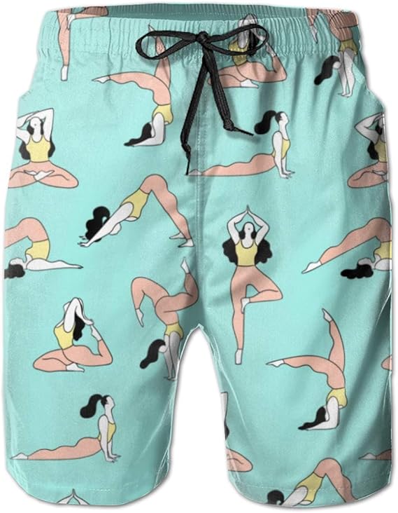 Amazon Co Jp メンズスイムトランクスクイックドライスイムショーツガールヨガのポーズ面白い水着 服 ファッション小物