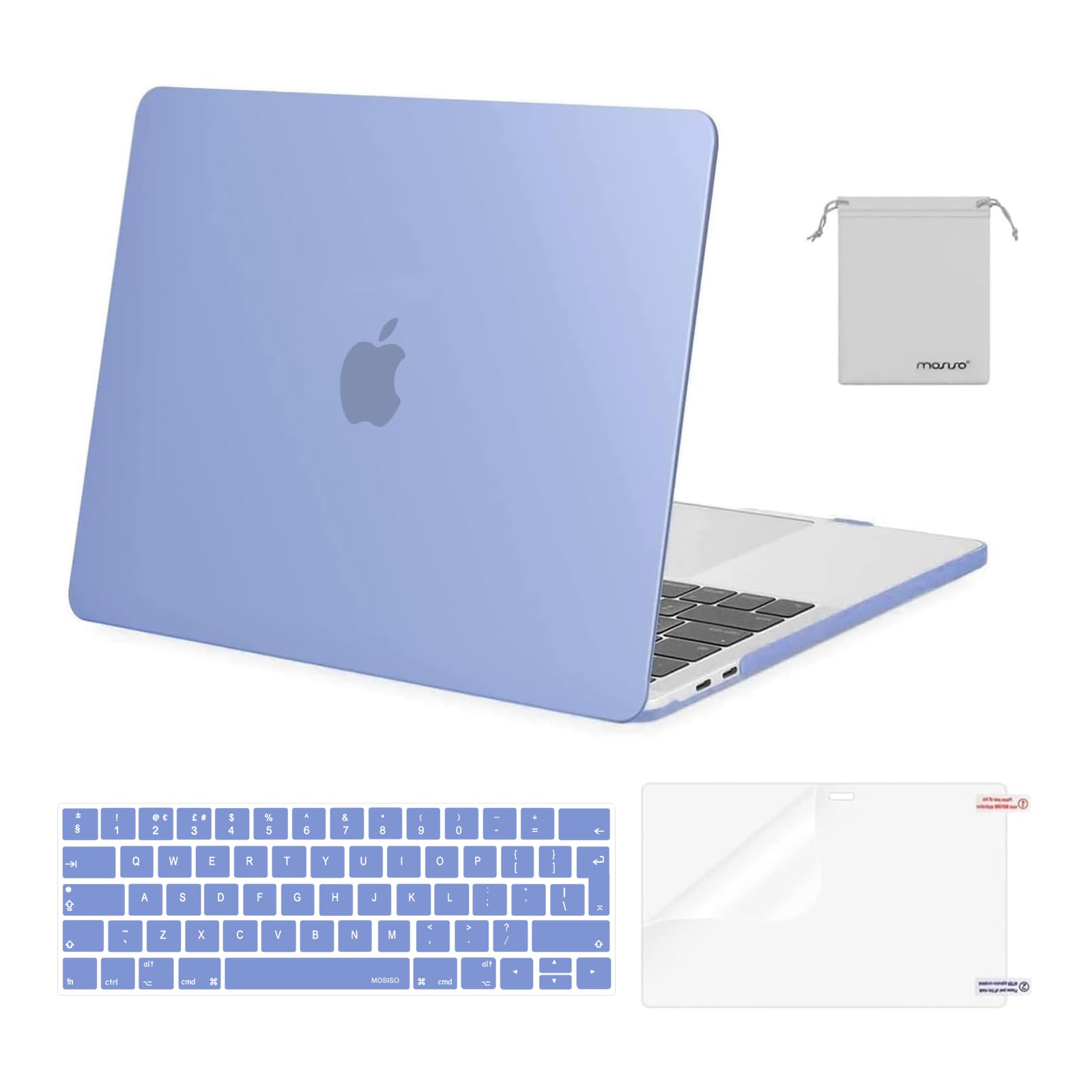 MOSISO Compatible with MacBook Pro 13 inch Case M2 M1 2026 2025 2024 2023-2016 A2338 A2289 A2251 A2159 A1989 A1706 A1708, Plastic Hard Shell Cover &Keyboard Skin&Screen Film&Pouch, Serenity Blue
