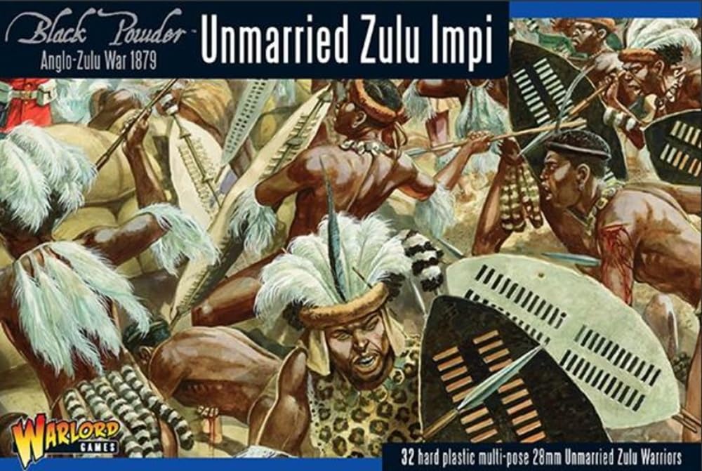 Unmarried Zulu Impi - 28mm Scale Plastic Miniatures for Black Powder by Warlord Games - Highly Detailed Anglo Zulu War Era Miniatures for Table-top Wargaming
