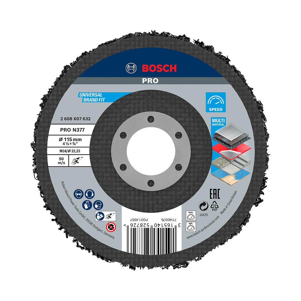 Bosch 1x PRO Multi Material Cleaning Disc N377 for Small Angle Grinders (for Steel sheets, Steel, Ø 115 mm, Grit, Professional Accessory Small Angle Grinder)