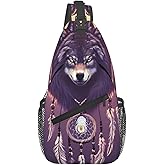 Krirteh Dream Catcher Wolf Sling Bag For Women Men Wolf Pattern Backpack Crossbody Shoulder Bag Sling Backpack Chest Bag Travel Hiking Casual Sport Daypack