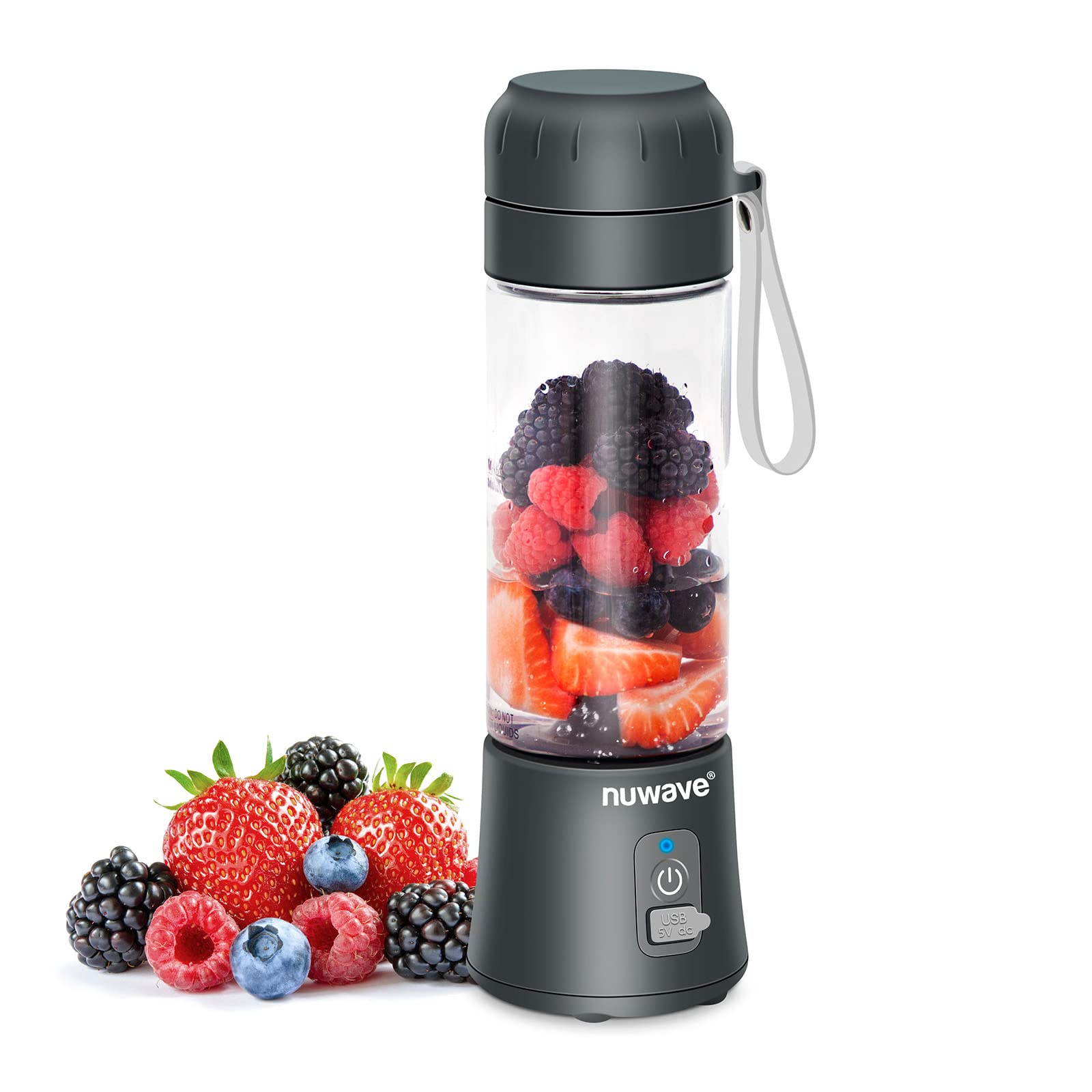 Photo 1 of Nuwave Portable Blender with USB-C Rechargeable, 6-Blade for Crushing Ice, BPA Free 18 Oz Jar, Smoothies Blender for Travel, Office and Sports, Obsidian Gray