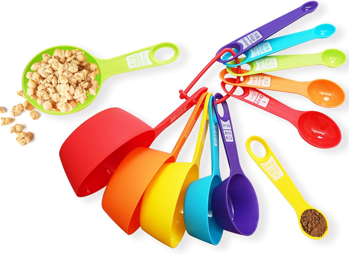 12 Piece Measuring Cups and Spoons Set, Colored Kitchen Measure Tools, Durable Nesting Cups and Spoons for Dry and Liquid, Dishwasher Safe: Kitchen & Dining