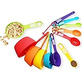 12 Piece Measuring Cups and Spoons Set, Colored Kitchen Measure Tools, Durable Nesting Cups and Spoons for Dry and Liquid, Dishwasher Safe