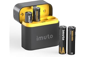imuto Rechargeable aa Batteries with Charger, 4 Pack, 4 Slot Storage Box Style Lithium aa Battery Charger, 1.5V 2A Output, 1600+ Cycle Life, 2.5H Fast Charging