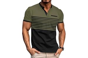 XYKJFIT Mens T-Shirts Short Sleeve Button Casual Stylish Basic Tees Striped Henley Men Shirts Lightweight Summer Top S-XXL