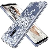 LK Galaxy S9 Plus Case, [Shock Absorbing] White Henna Mandala Floral Lace Clear Design Printed Air Hybrid with TPU Bumper Protective Case Cover for Samsung Galaxy S9 Plus