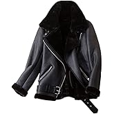 LY VAREY LIN Women's Faux Shearing Moto Jacket Thick Lined Parka Winter Shearling Coat Leather Jacket