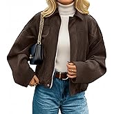 kipfall Womens Faux Suede Jackets Fall Fashion Outfits Coat Winter Clothes Open Front Cropped Jacket