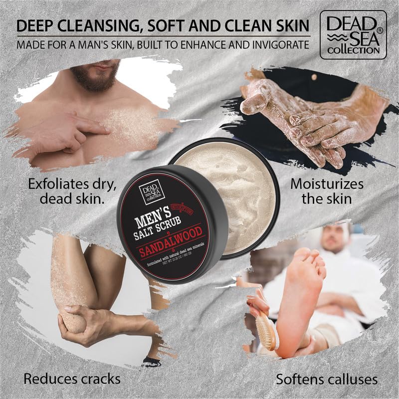 Salt Body Scrub Sandalwood For Men – Moisturizes, Exfoliates & Nourishes Skin – Cleanses & Detoxifies with Dead Sea Minerals - Dead Sea Collection – 23.28 OZ