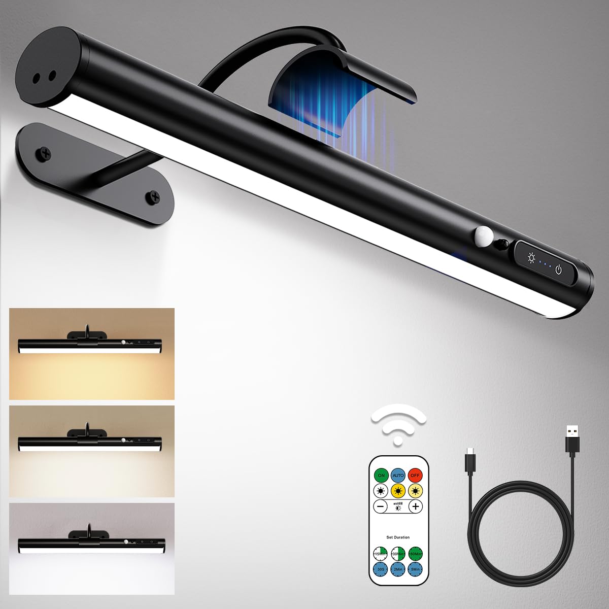 Photo 1 of Hapfish Motion Sensor Battery Operated Wall Sconce, Wireless Picture Lights for Wall, Rechargeable Magnetic Art Lighting with Remote Control, Battery Picture Light for Poster Dartboard Mirror - Black