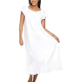 Alexander Del Rossa Long Cotton Nightgowns for Women, Summer Nightgowns for Women Soft Cotton