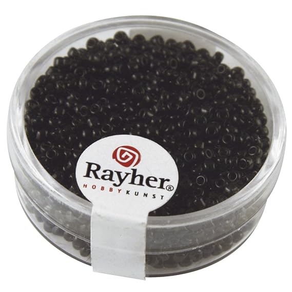 Rayher Hobby 1406301 Rocailles, 2 mm Durchmesser, opak, Dose 17 g, schwarz