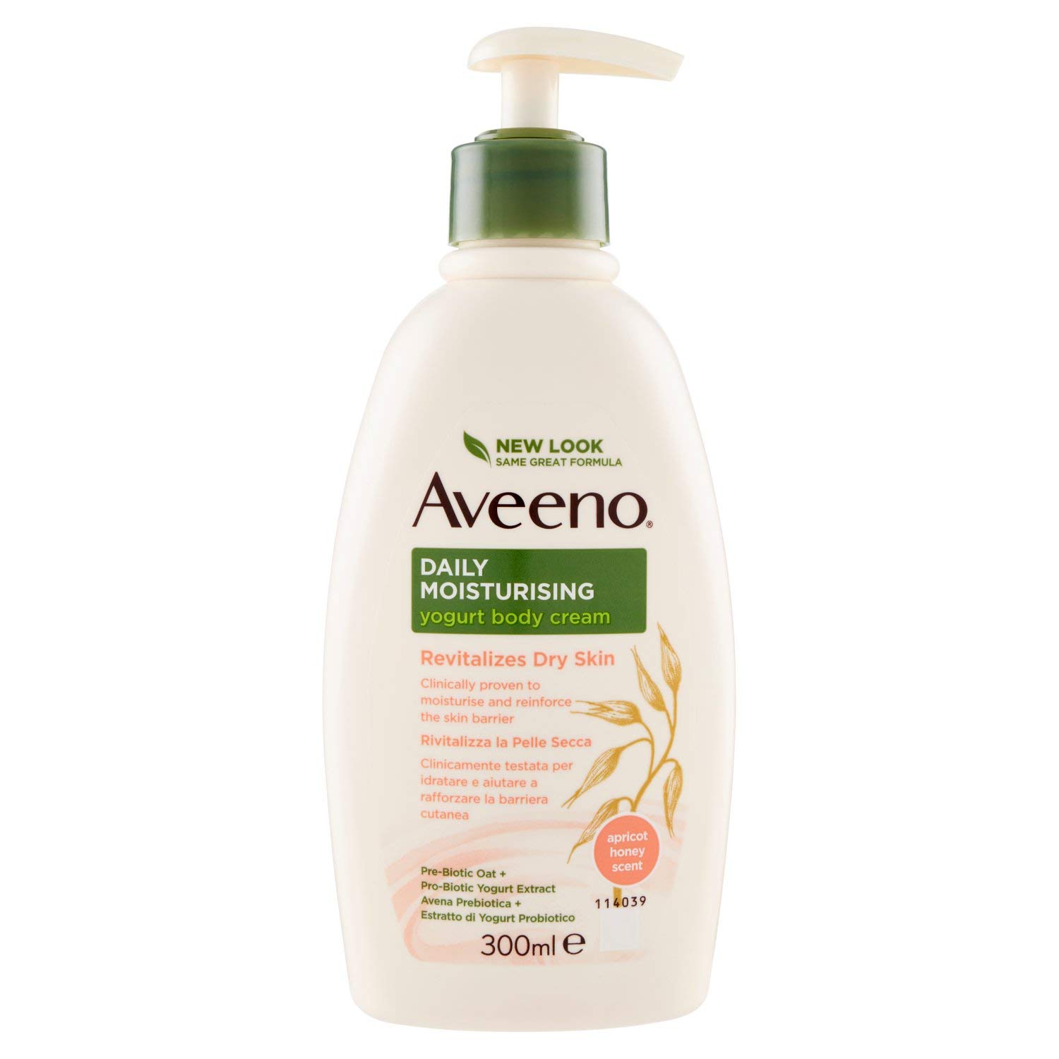 Aveeno Daily Mosturising Moisturising Cream with Yogurt, Honey and Apricot Fragrance Body Cream for Dry Skin with Oats and Greek Yogurt, 300 ml