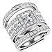 Hiyong Princess Cut Wedding Rings Set - Square Cluster CZ Enhancer Guard 3pcs Halo Bridal Bands Size 5-11