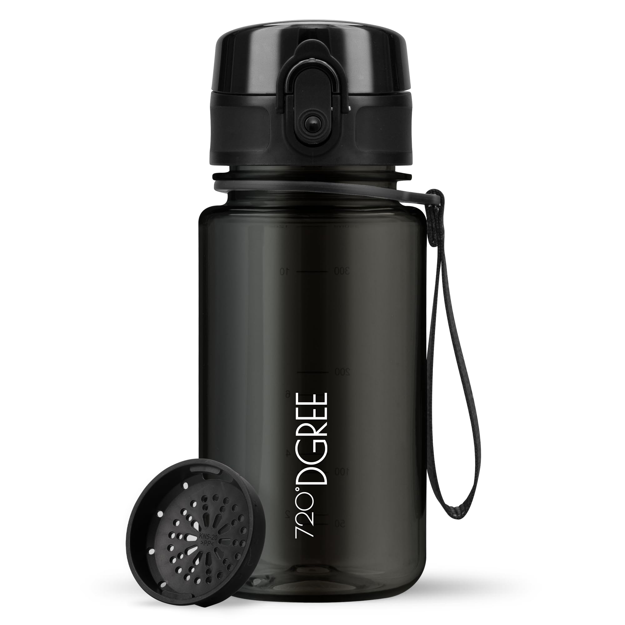 720°DGREE Water Bottle Kids 350ml “uberBottle“ crystalClear +Sieve - BPA-Free Tritan, Leakproof, Reusable Drinking Bottle - Waterbottle for Children from 2 Years, Kindergarten, School, Playground