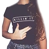 Lisingtool Women's Letter Printing Short Sleeve Cotton Blouse Tops T-Shirt